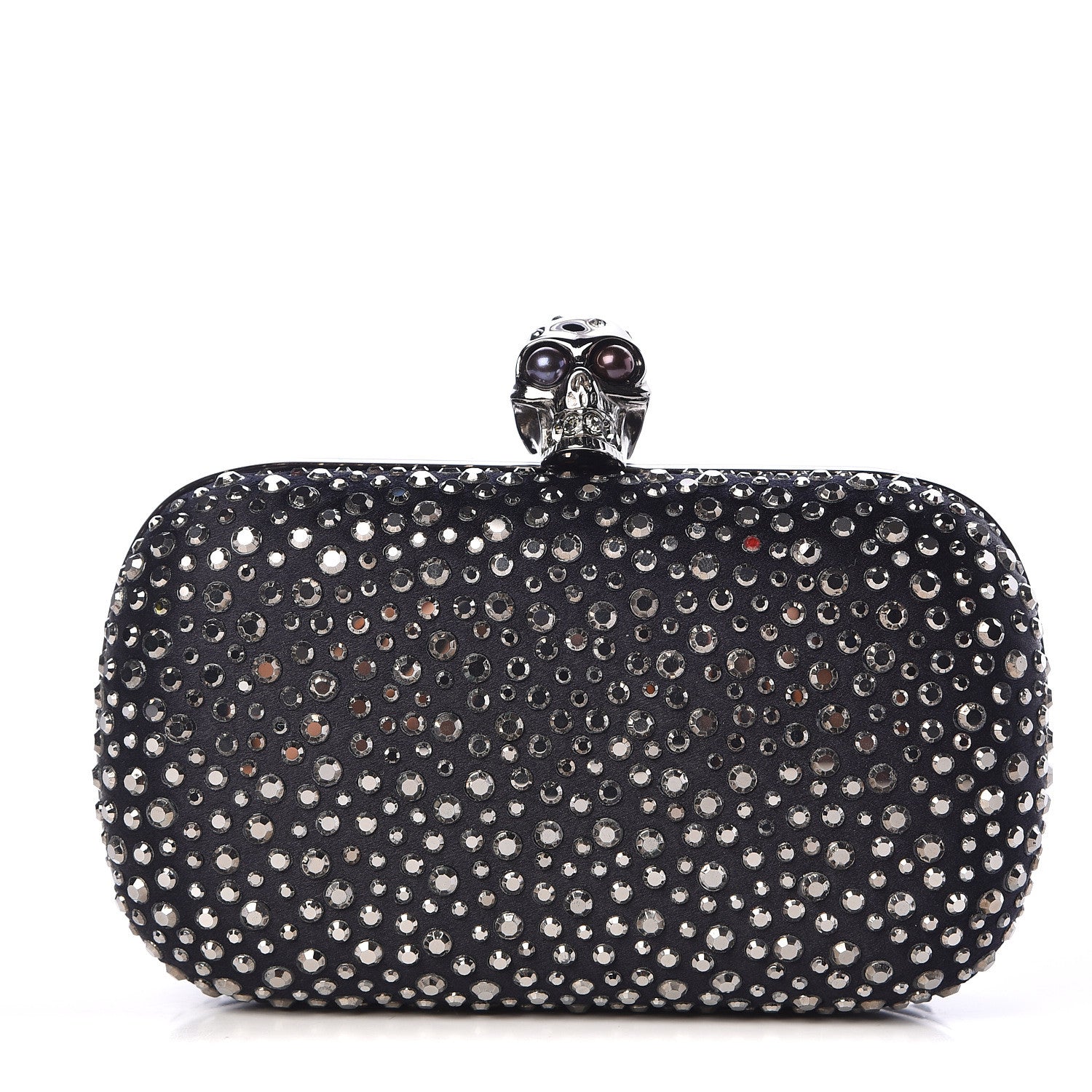 Alexander McQueen Silk Crystal Skull Box Clutch Black 1 of 8