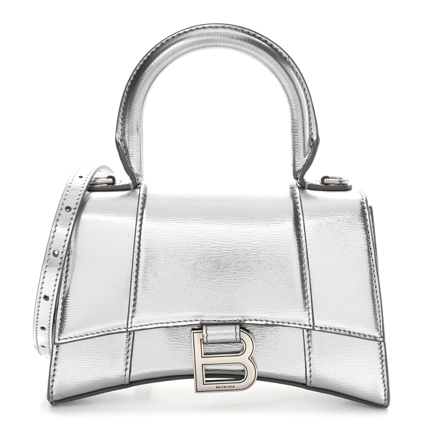 Metallic Textured Calfskin Hourglass Top Handle Bag XS Silver