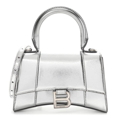 Balenciaga Metallic Textured Calfskin Hourglass Top Handle Bag XS Silver 1 of 10