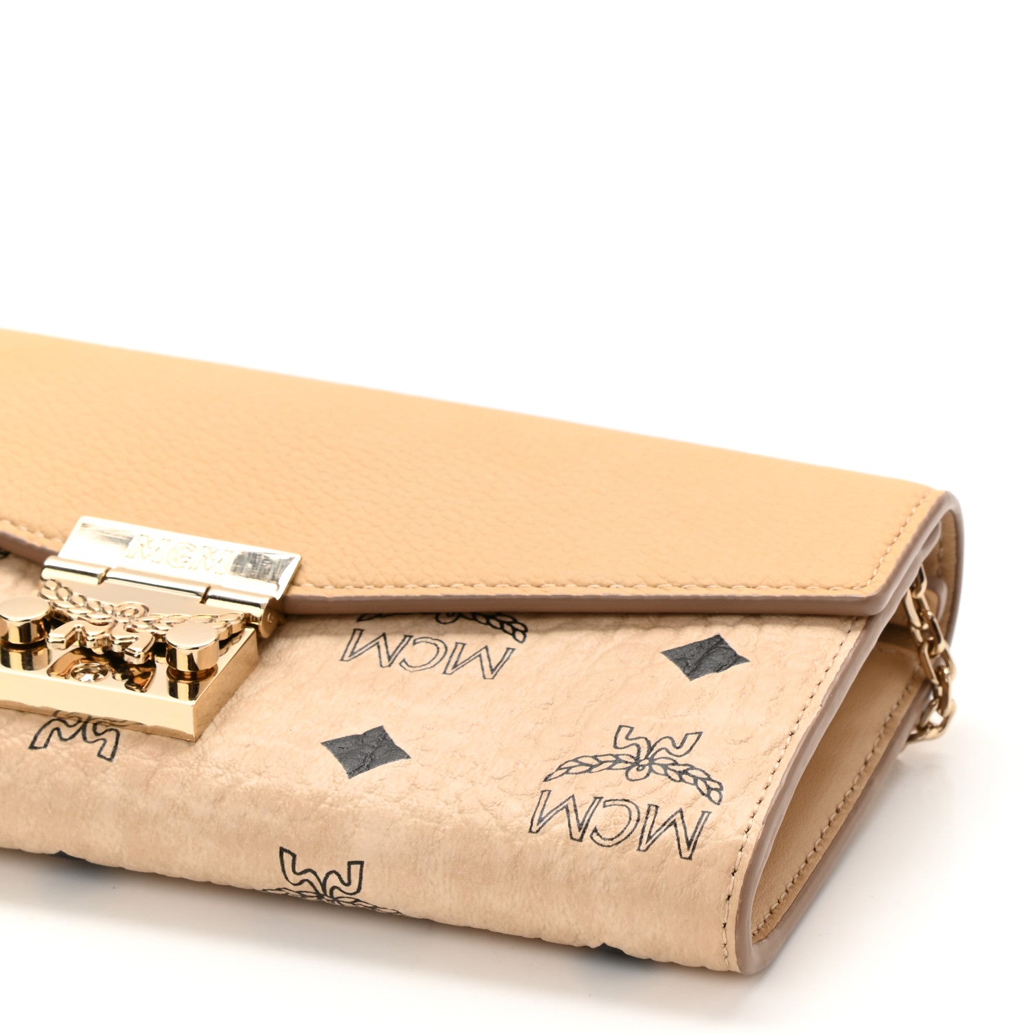 MCM Visetos Calfskin Large Patricia Wallet On Chain Beige 9 of 9