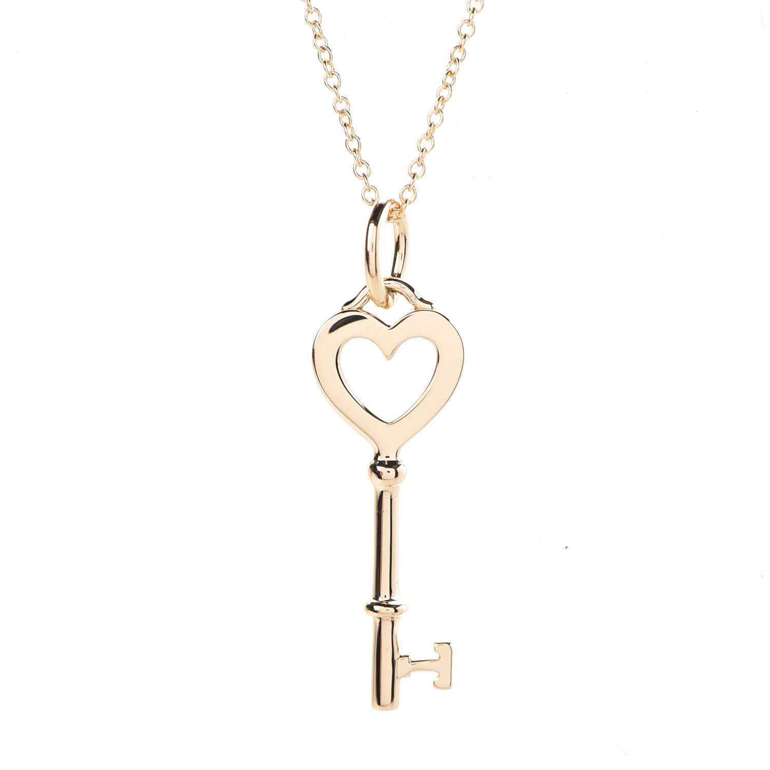 Tiffany 18K Yellow Gold Mini Heart Key Pendant Necklace 4 of 8
