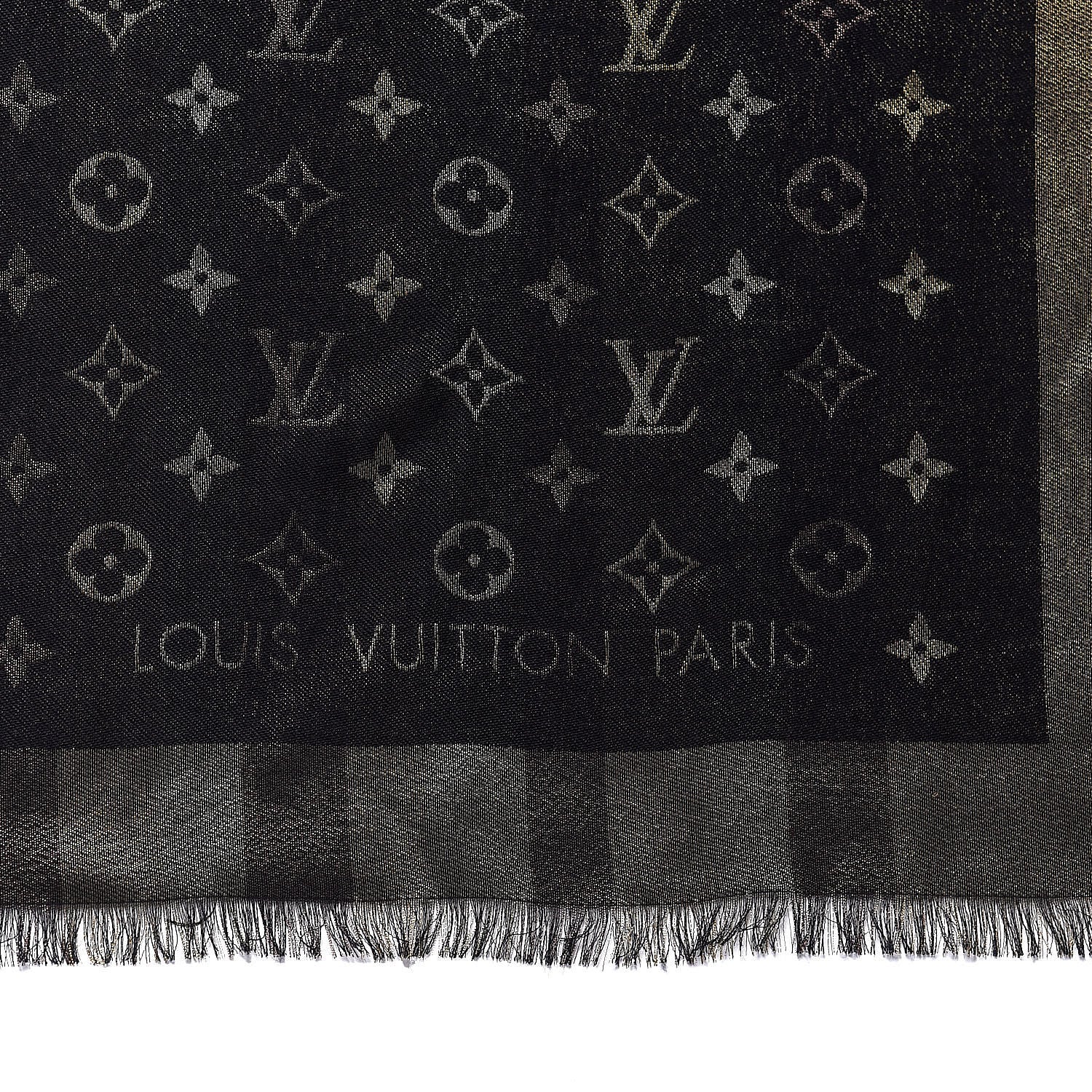 Louis Vuitton Silk Lurex Wool So Shine Monogram Shawl Black 4 of 4