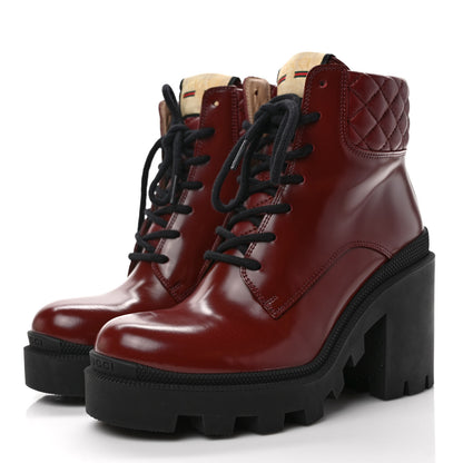Gucci Magnum Calfskin Nappa Quilted Lace Up Ankle Boots 36.5 Garnet Red 3 of 7