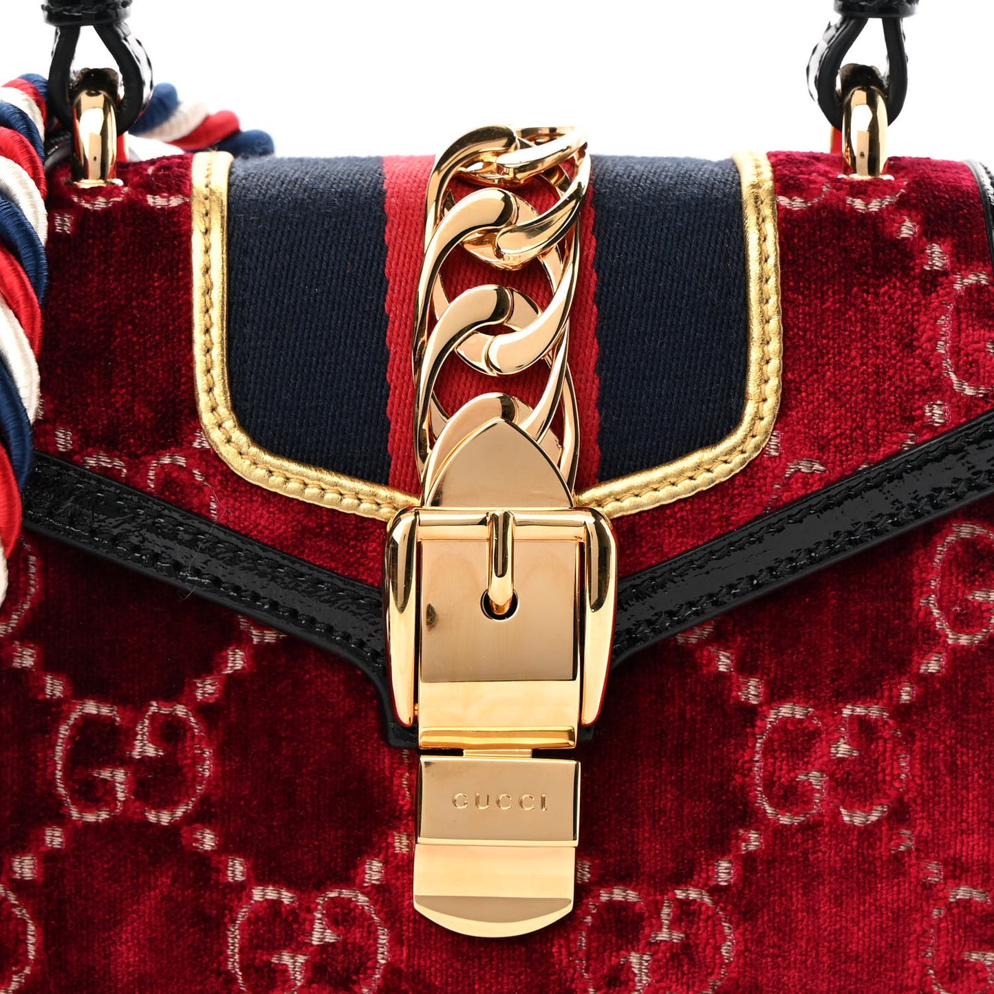 Velvet GG Monogram Mini Sylvie Top Handle Bag Red Cipria Black