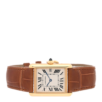 Cartier 18K Yellow Gold Alligator 26mm Tank Louis Quartz Watch Brown 2 of 5