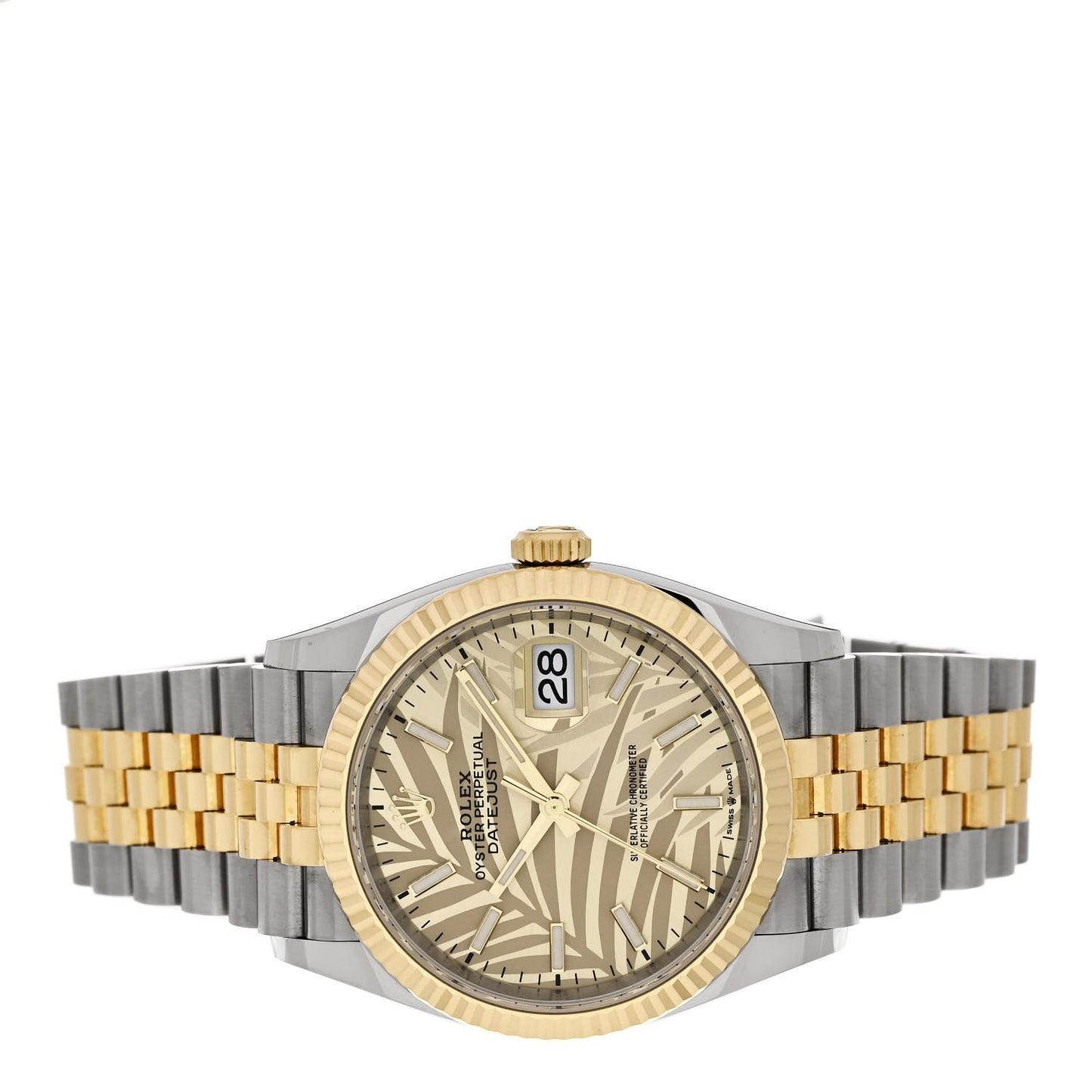 Stainless Steel 18K Yellow Gold 36mm Oyster Perpetual Datejust Watch Golden Palm 126233