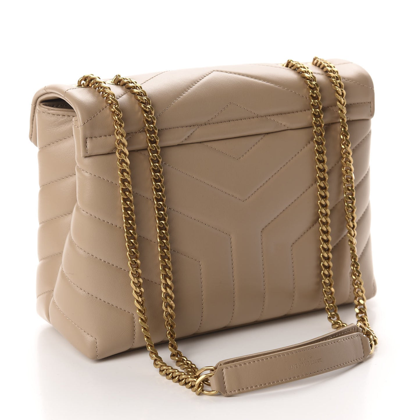 Calfskin Y Quilted Monogram Small Loulou Chain Satchel Dark Beige