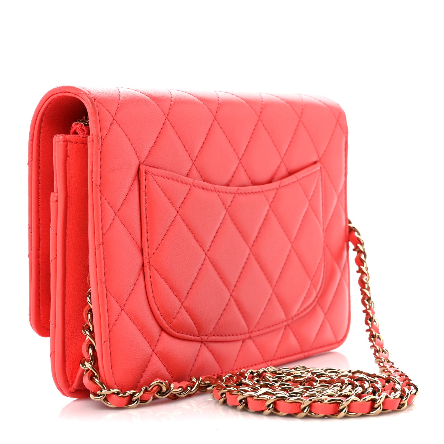 Chanel Lambskin Quilted Wallet On Chain WOC Orange 3 of 11