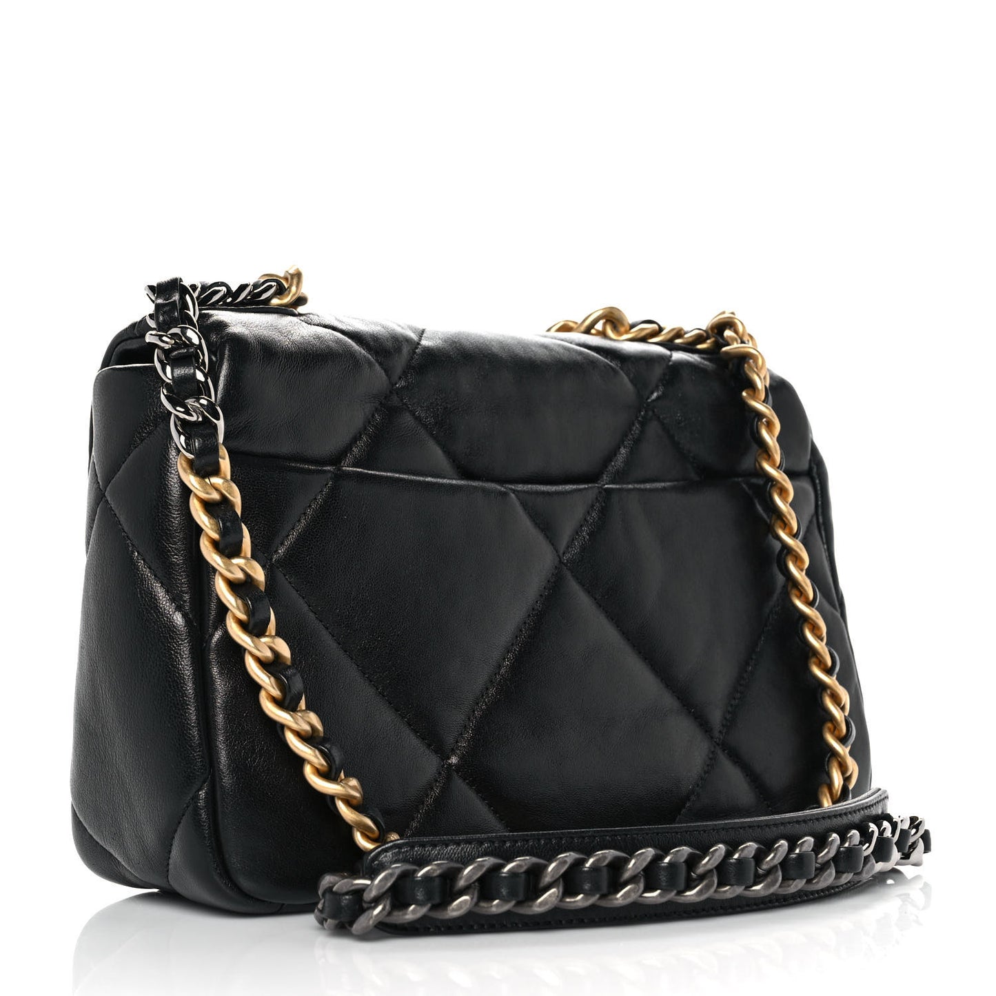 Shiny Goastskin Quilted Medium Chanel 19 Flap Black