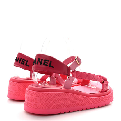 Chanel Lambskin Logo Platform Sandals 39 Pink Red 4 of 10