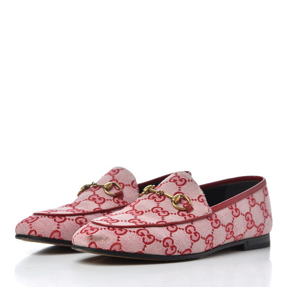 Gucci Canvas GG Monogram Horsebit Womens Jordaan Loafers 36.5 Gardenia Hibiscus Red 3 of 15