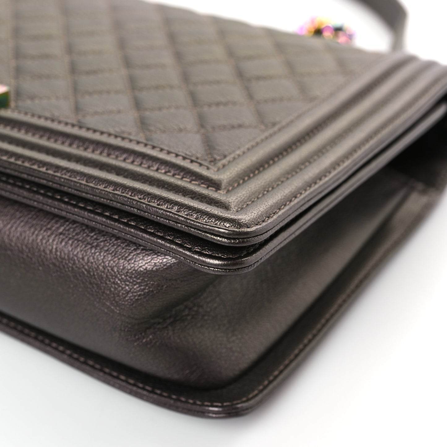Iridescent Goatskin Quilted New Medium Boy Flap Dark Gold