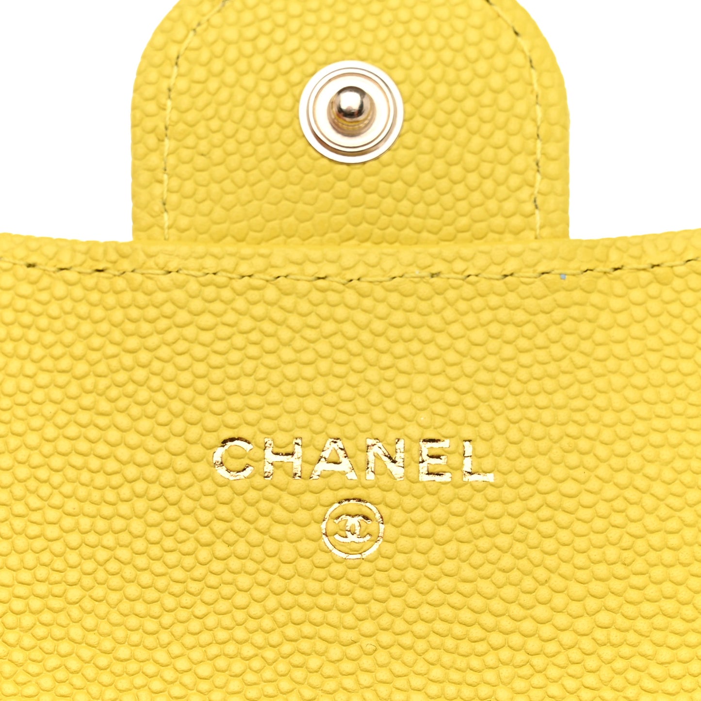 Caviar Quilted Flap Card Holder Wallet Yellow