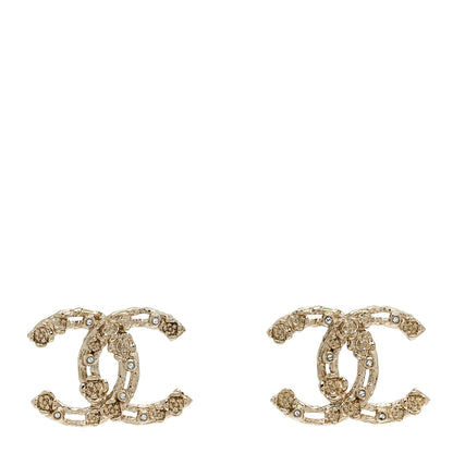 Chanel Crystal CC Camellia Earrings Gold 1 of 5