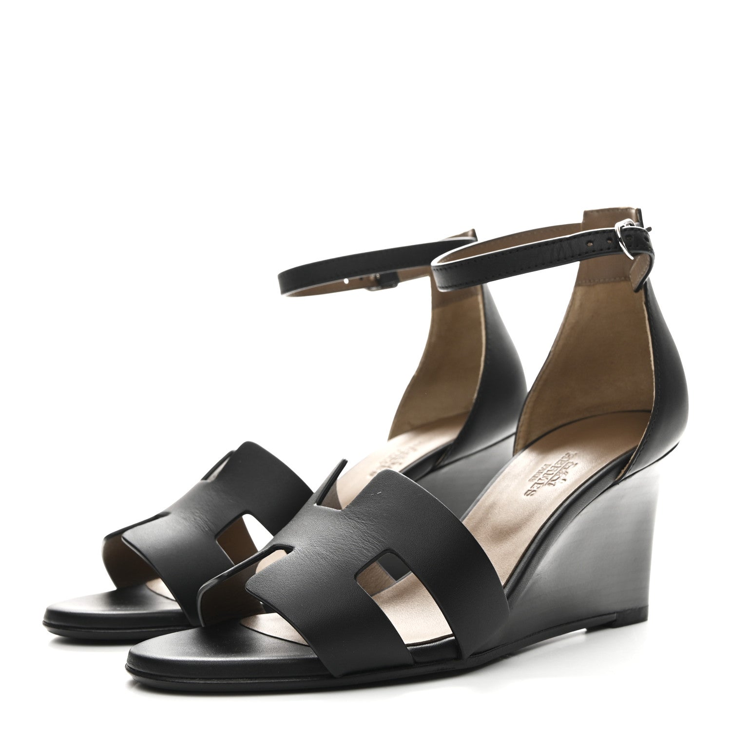 Hermes Calfskin Legend Wedge Sandals 36.5 Black 4 of 10