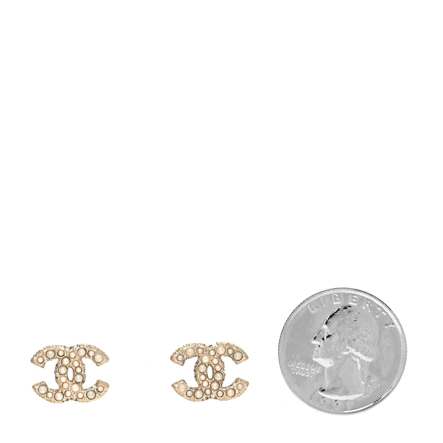 Chanel Metal Graduated Pearl Crystal CC Earrings Light Gold 2 of 4