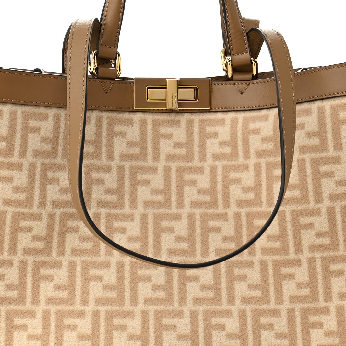 Wool Vitello King Seta FF 1974 Medium Peekaboo X-Tote Beige Cammello Sand