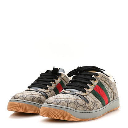 Gucci GG Supereme Monogram Miro Soft Calfskin Web Mens Screener Sneakers 9 Beige Ebony Black New Platinum 4 of 9