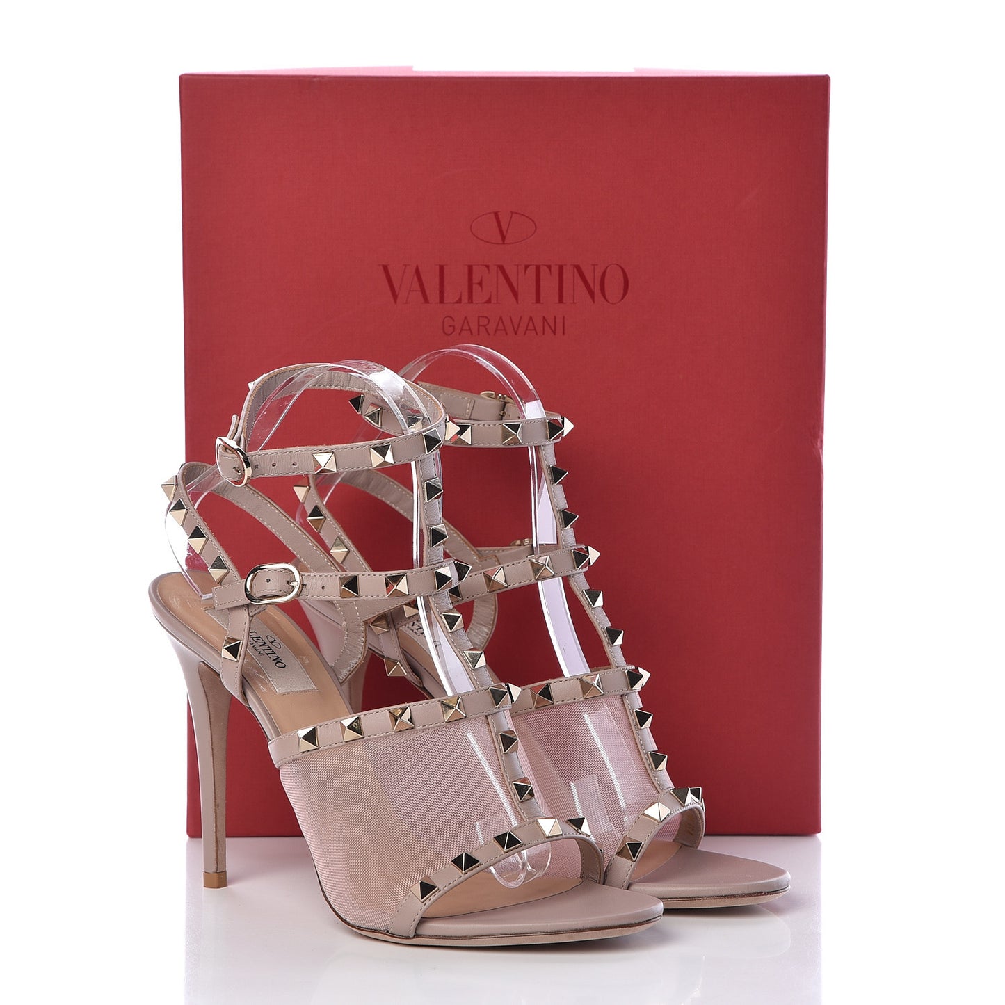 Calfskin Mesh Rockstud Gladiator 105mm Sandals 39 Poudre