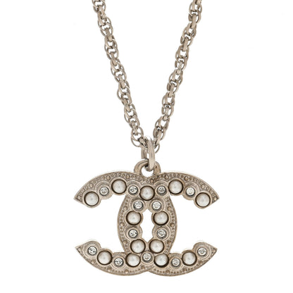 Chanel Crystal Pearl CC Pendant Necklace Silver 4 of 5