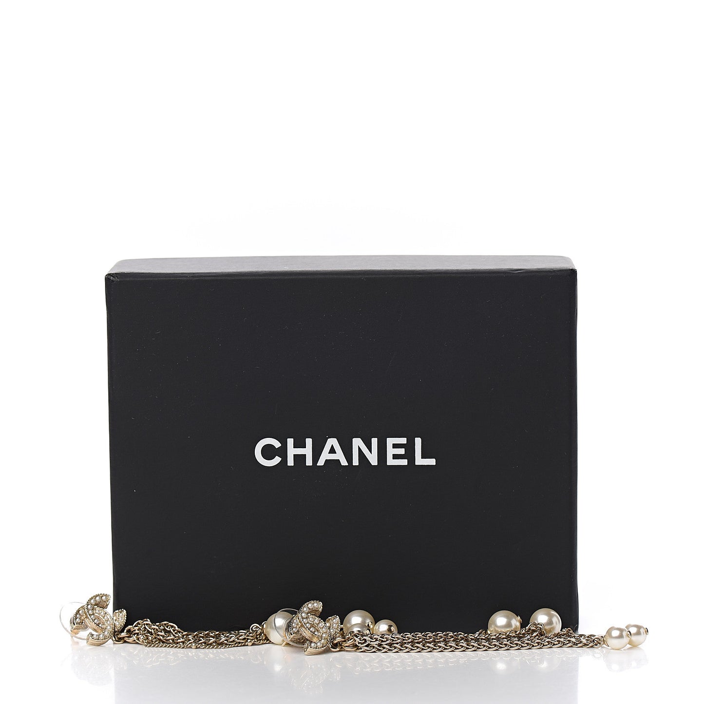 Pearl CC Chain Drop Earrings Gold