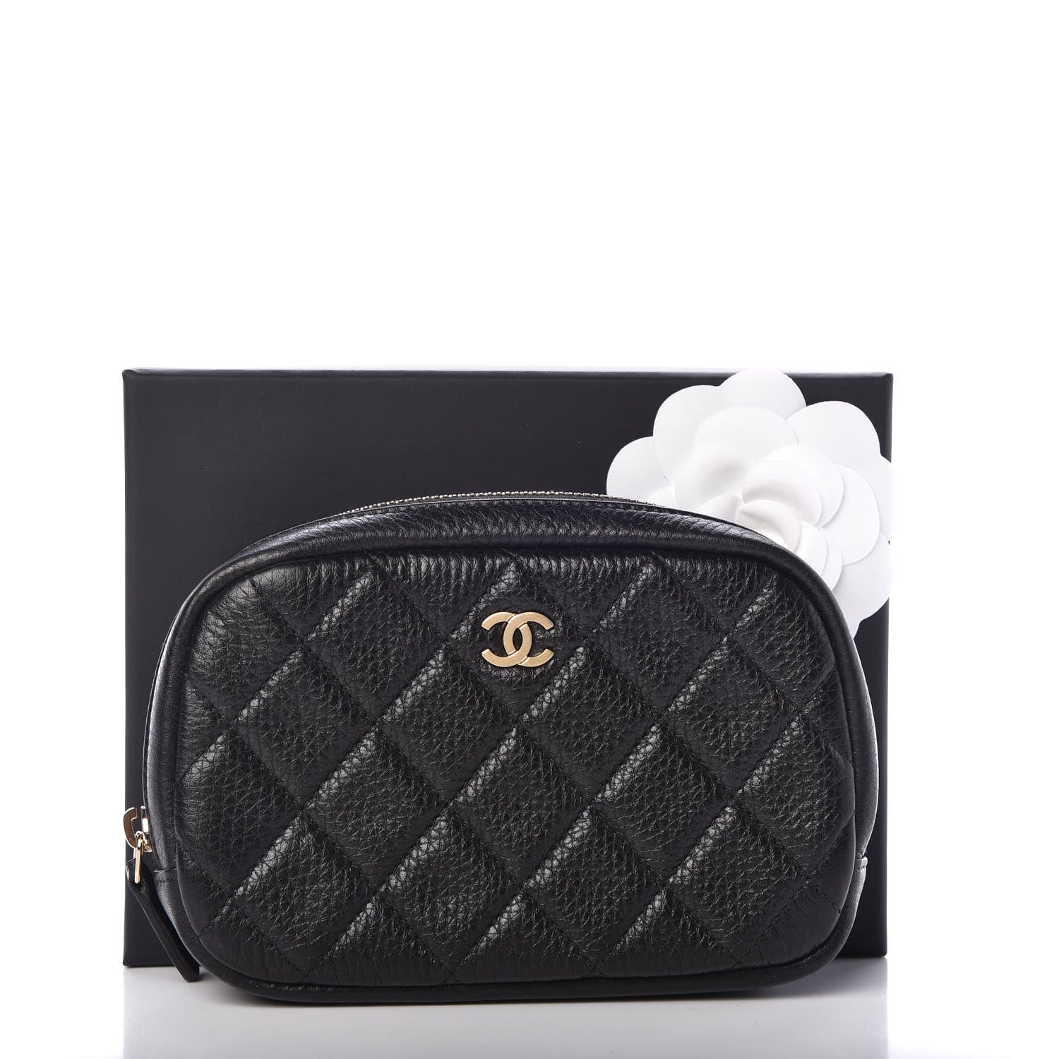 Chanel Grained Calfskin Quilted Small Curvy Pouch Cosmetic Case Black 8 of 8