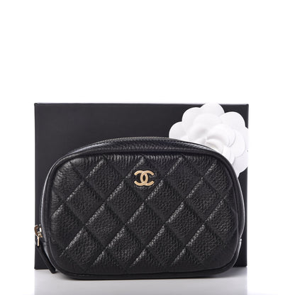 Chanel Grained Calfskin Quilted Small Curvy Pouch Cosmetic Case Black 8 of 8