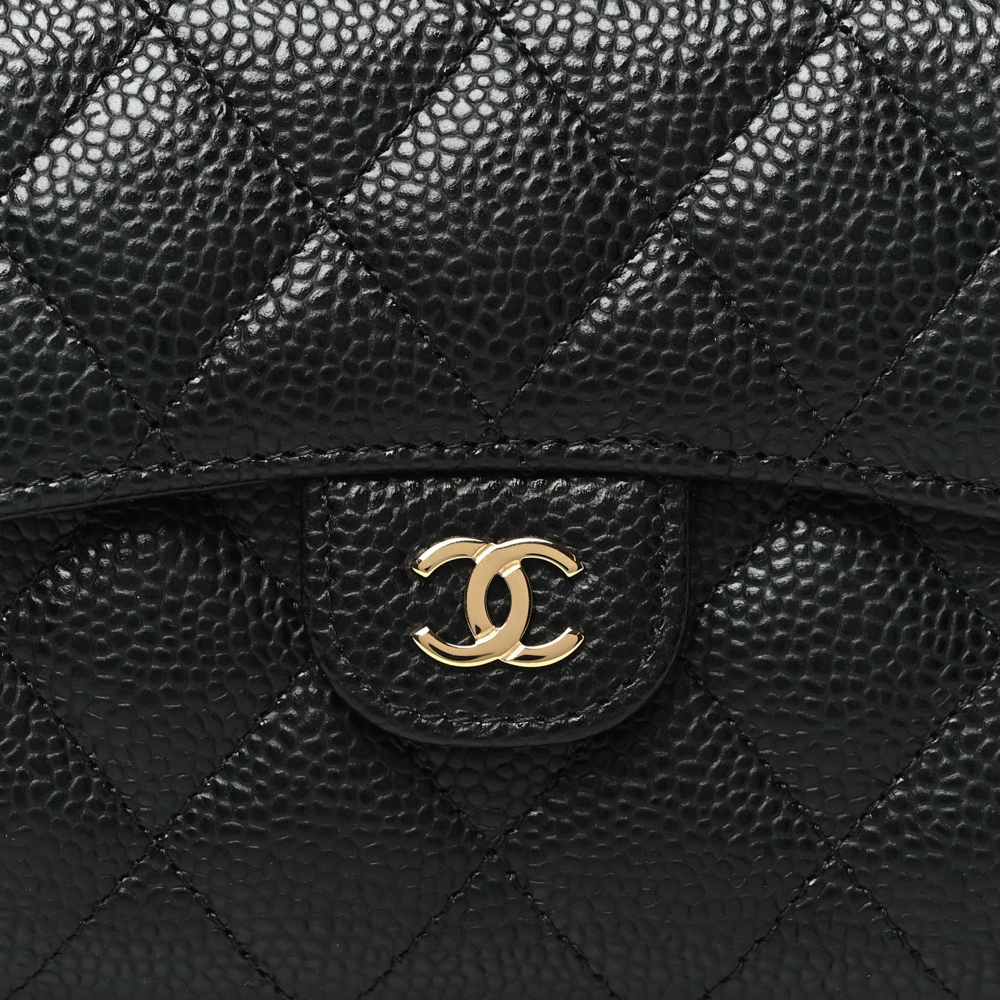 Caviar Quilted Compact Flap Wallet Black