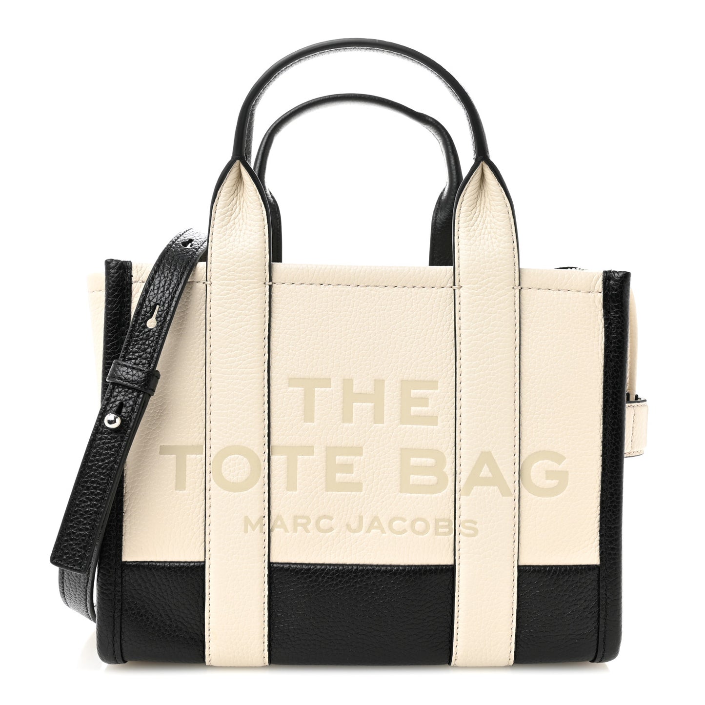 Grained Calfskin Small The Tote Bag Ivory Black