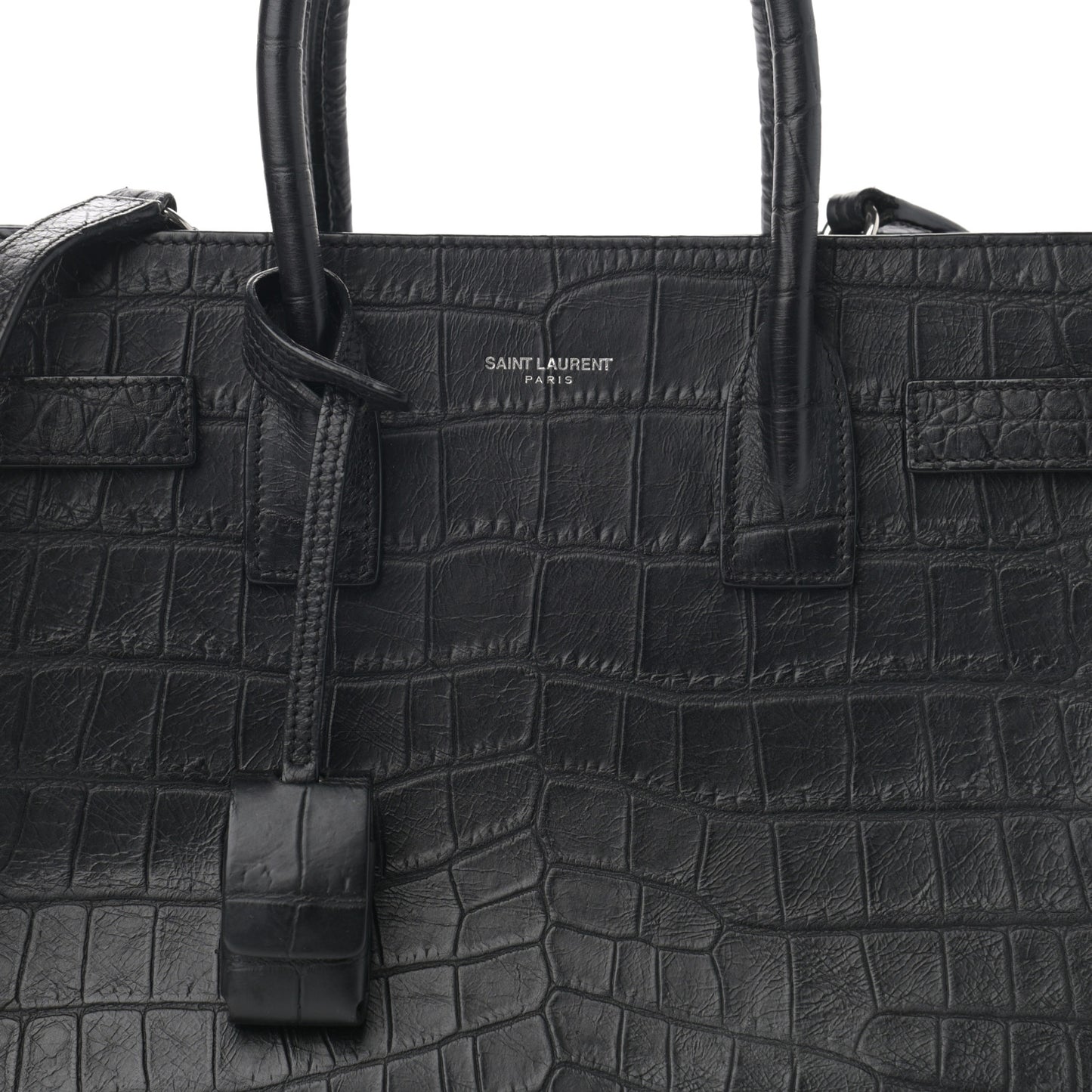 Calfskin Crocodile Embossed Baby Sac De Jour Black