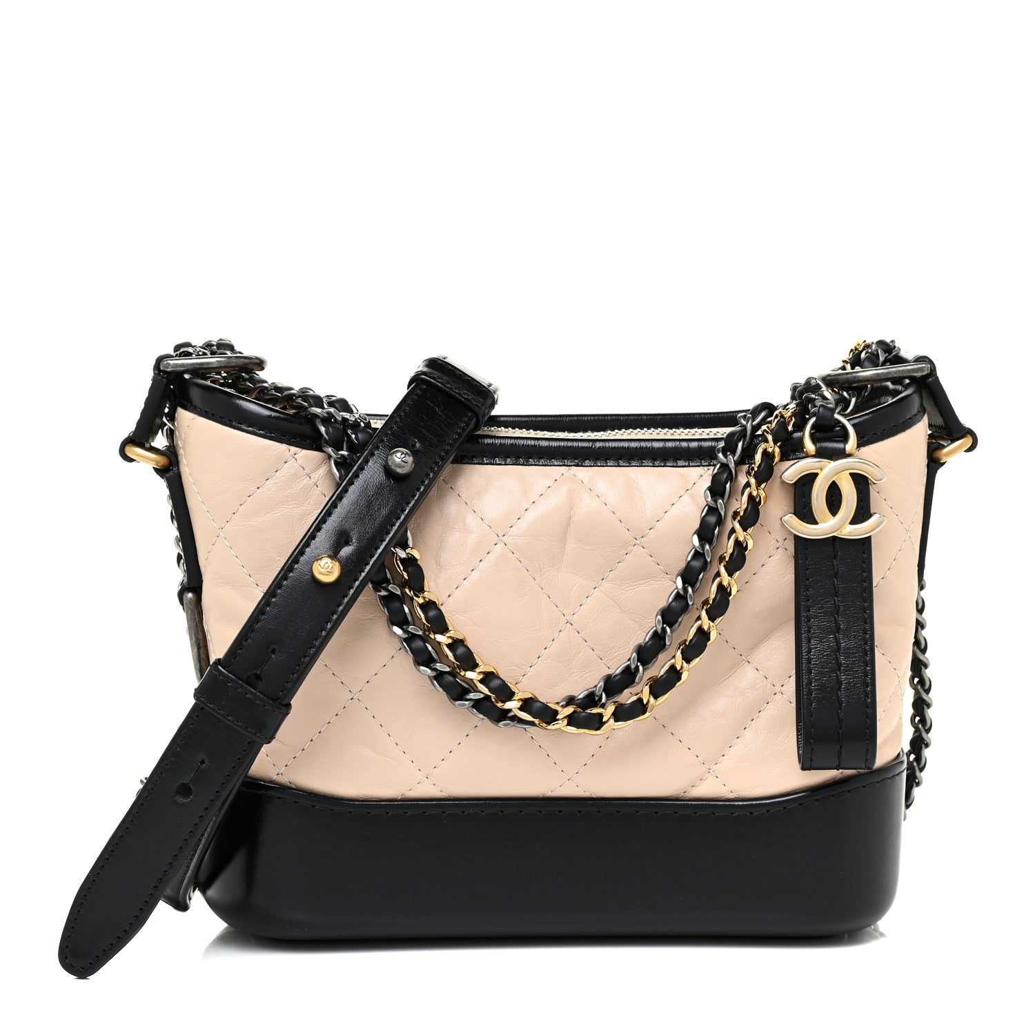 Chanel Aged Calfskin Quilted Small Gabrielle Hobo Beige Black 1 of 11