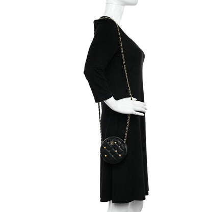 Chanel Lambskin Quilted Studded Round Clutch With Chain Black 2 of 10