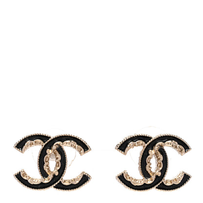Chanel Enamel CC Baroque Earrings Black Gold 1 of 4