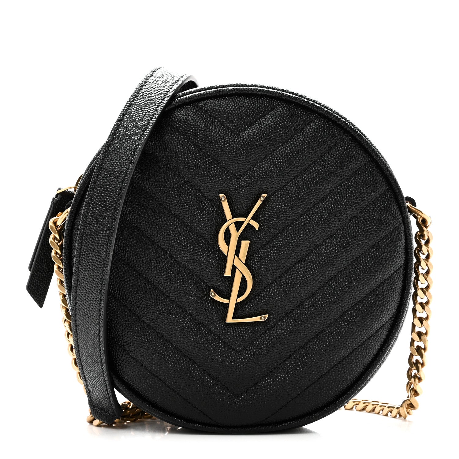 Saint Laurent Grain De Poudre Matelasse Chevron Quilted Round Vinyle Camera Bag Black 1 of 9