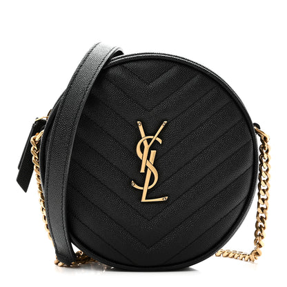 Saint Laurent Grain De Poudre Matelasse Chevron Quilted Round Vinyle Camera Bag Black 1 of 9