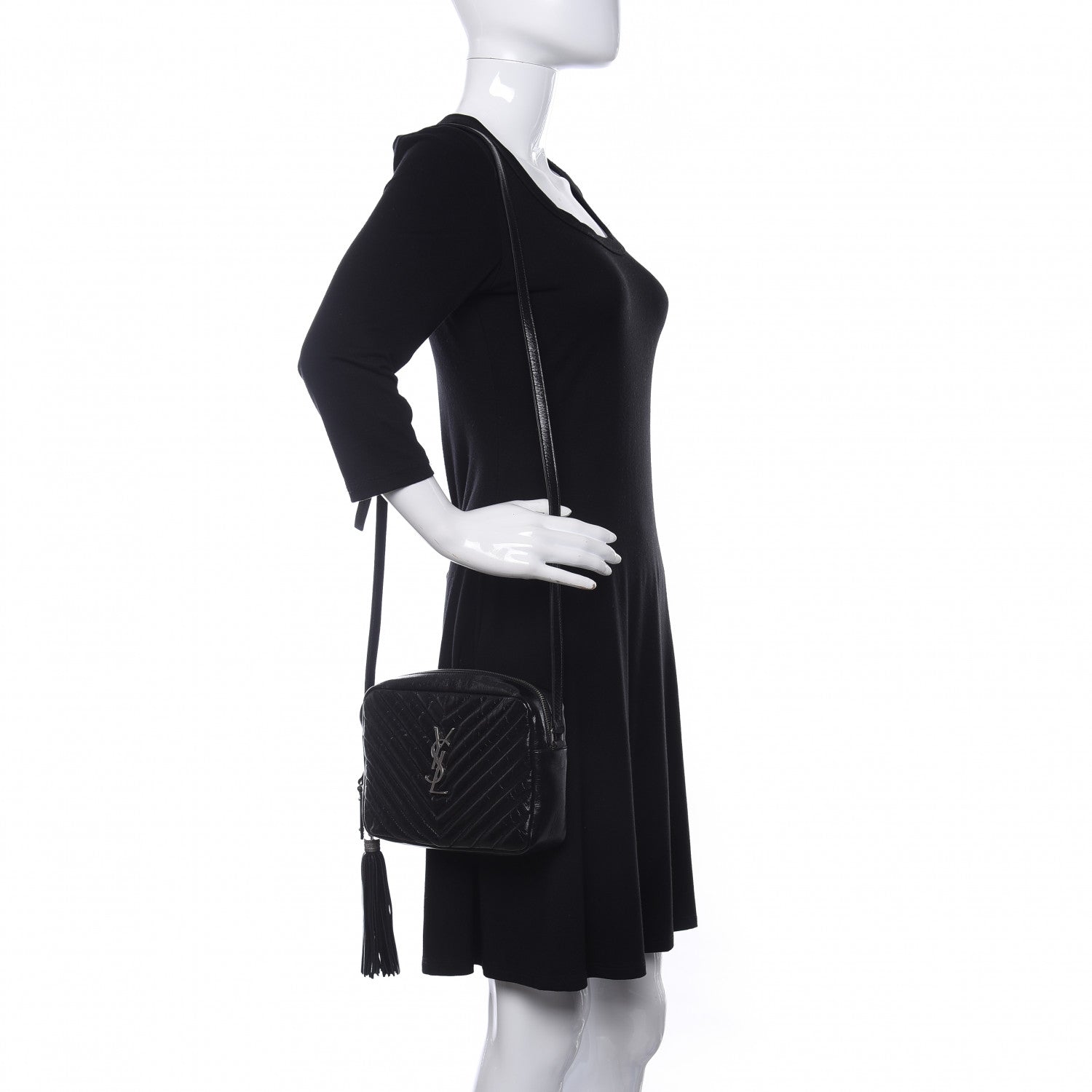 Saint Laurent Cracked Shiny Calfskin Matelasse Monogram Lou Camera Bag Black 2 of 10
