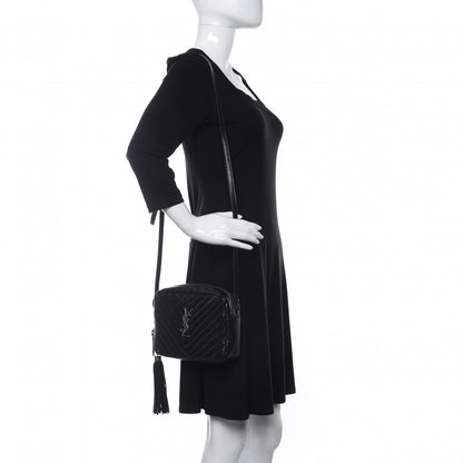 Saint Laurent Cracked Shiny Calfskin Matelasse Monogram Lou Camera Bag Black 2 of 10