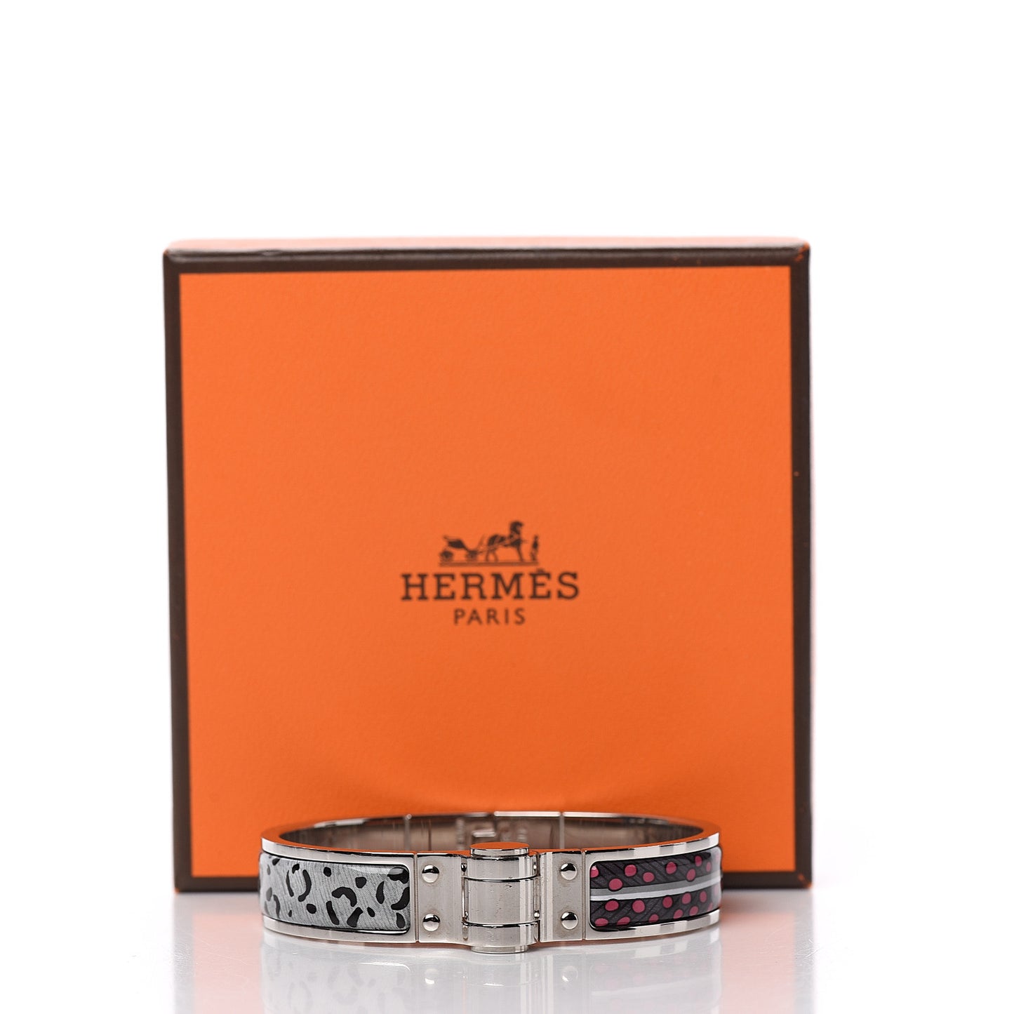 Enamel Printed Narrow Baobab Cat Hinged Bracelet S Faux Gris