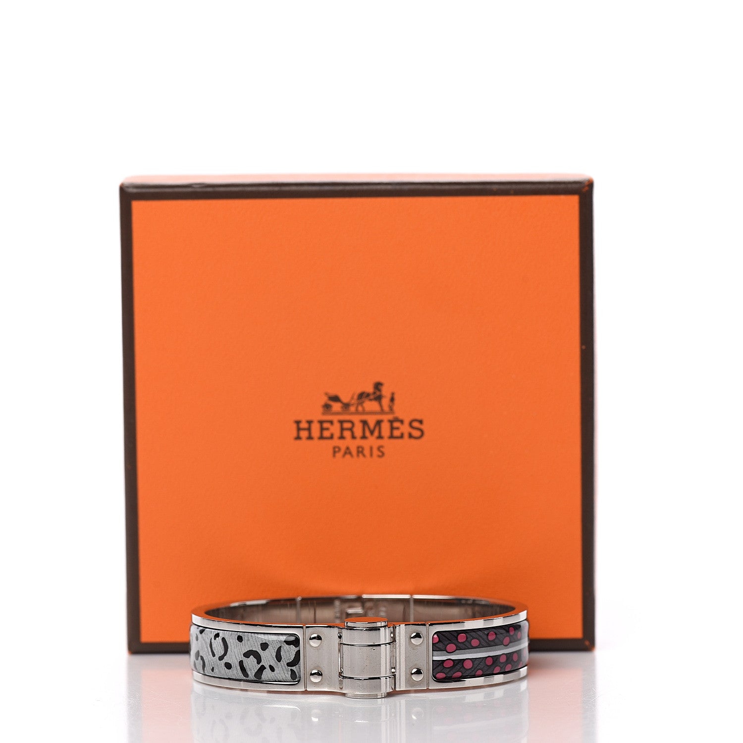 Hermes Enamel Printed Narrow Baobab Cat Hinged Bracelet S Faux Gris 5 of 5