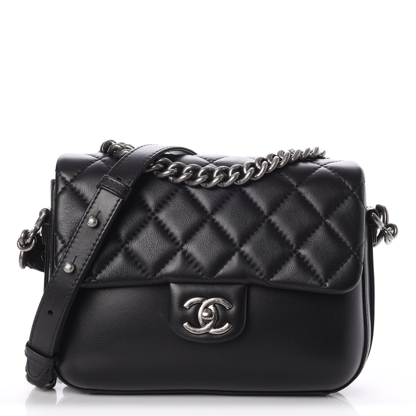 Calfskin Quilted Medium Rock My Shoulder Flap Black