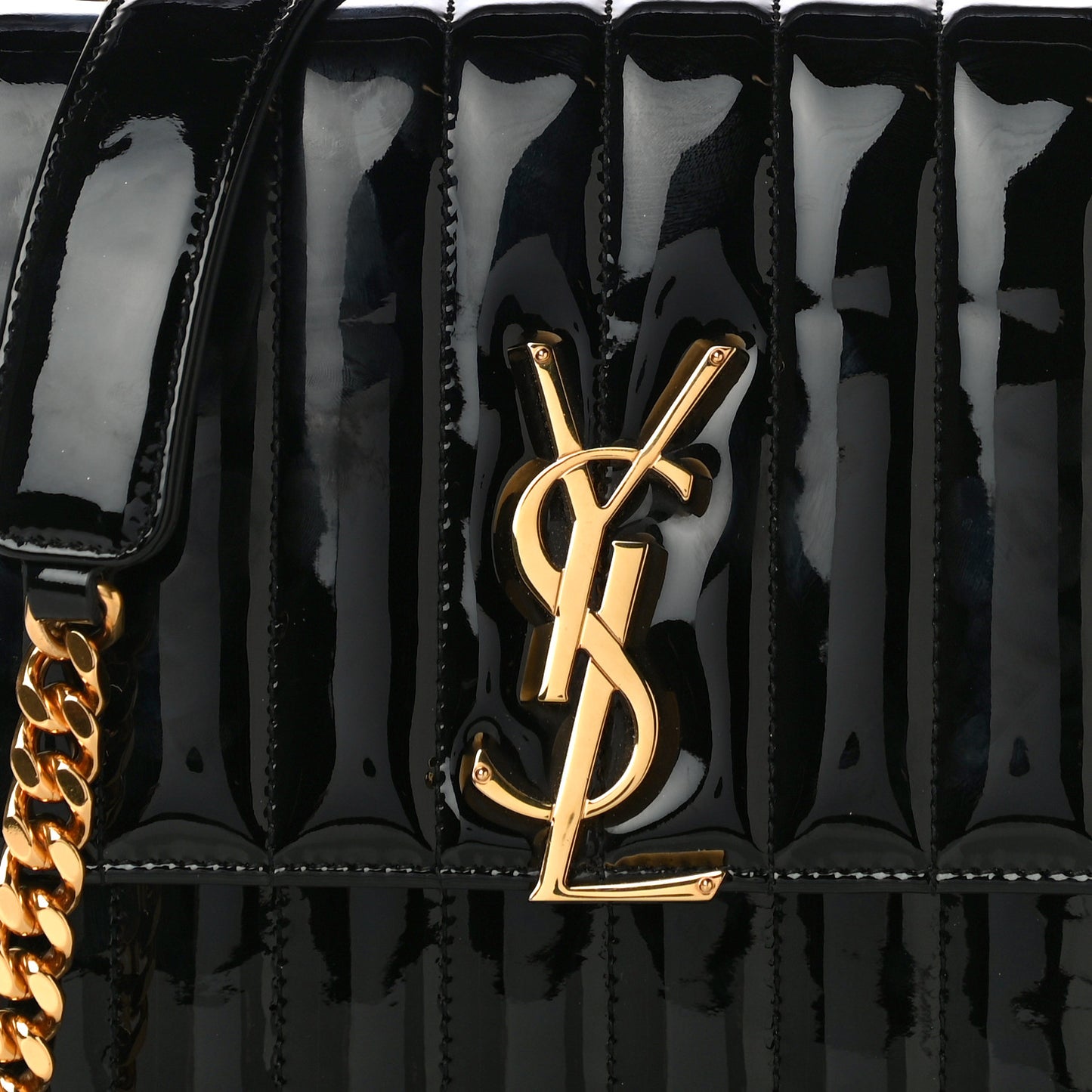 Patent Matelasse Monogram Large Vicky Chain Bag Black