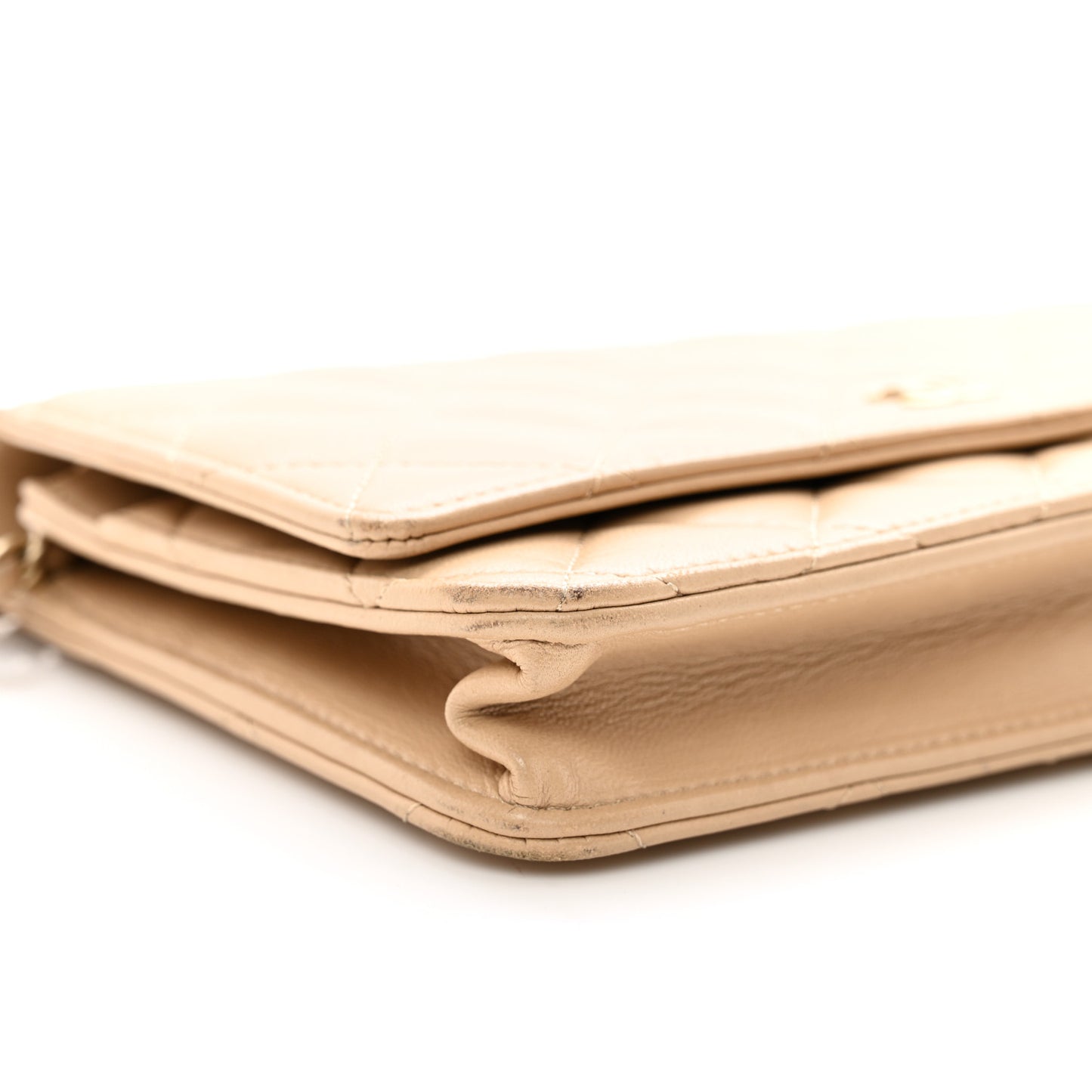 Lambskin Quilted Wallet On Chain WOC Beige