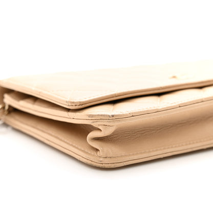 Chanel Lambskin Quilted Wallet On Chain WOC Beige 10 of 12