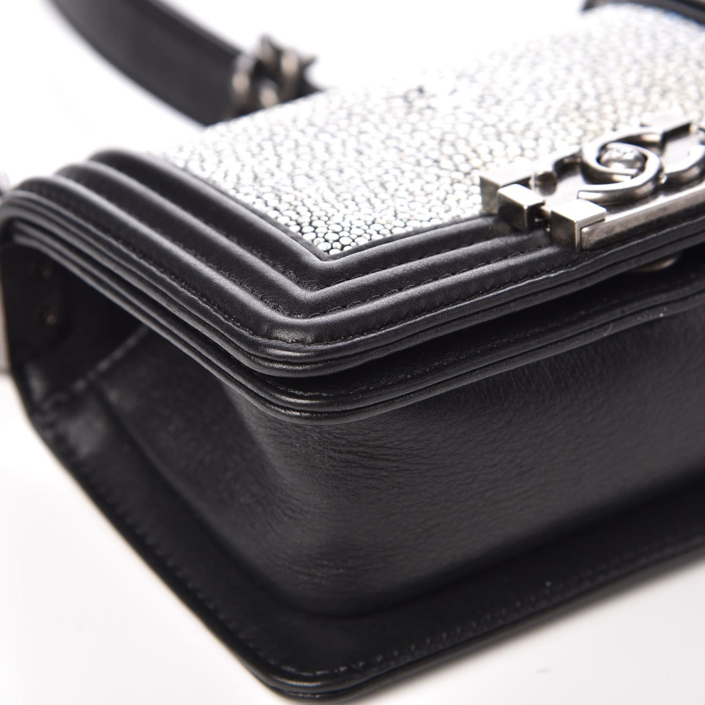 Galuchat Stingray Mini Boy Flap Black Silver