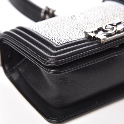 Chanel Galuchat Stingray Mini Boy Flap Black Silver 10 of 12