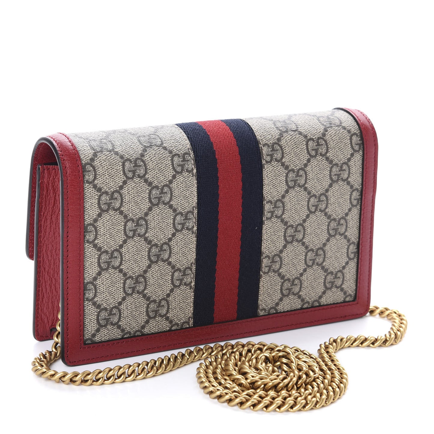 GG Supreme Monogram Web Queen Margaret Chain Wallet Red