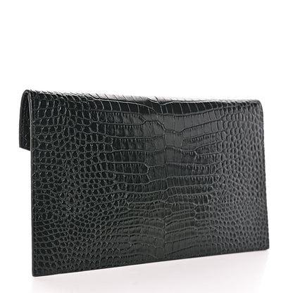Saint Laurent Calfskin Crocodile Embossed Uptown Monogram Clutch Dark Mint 3 of 7