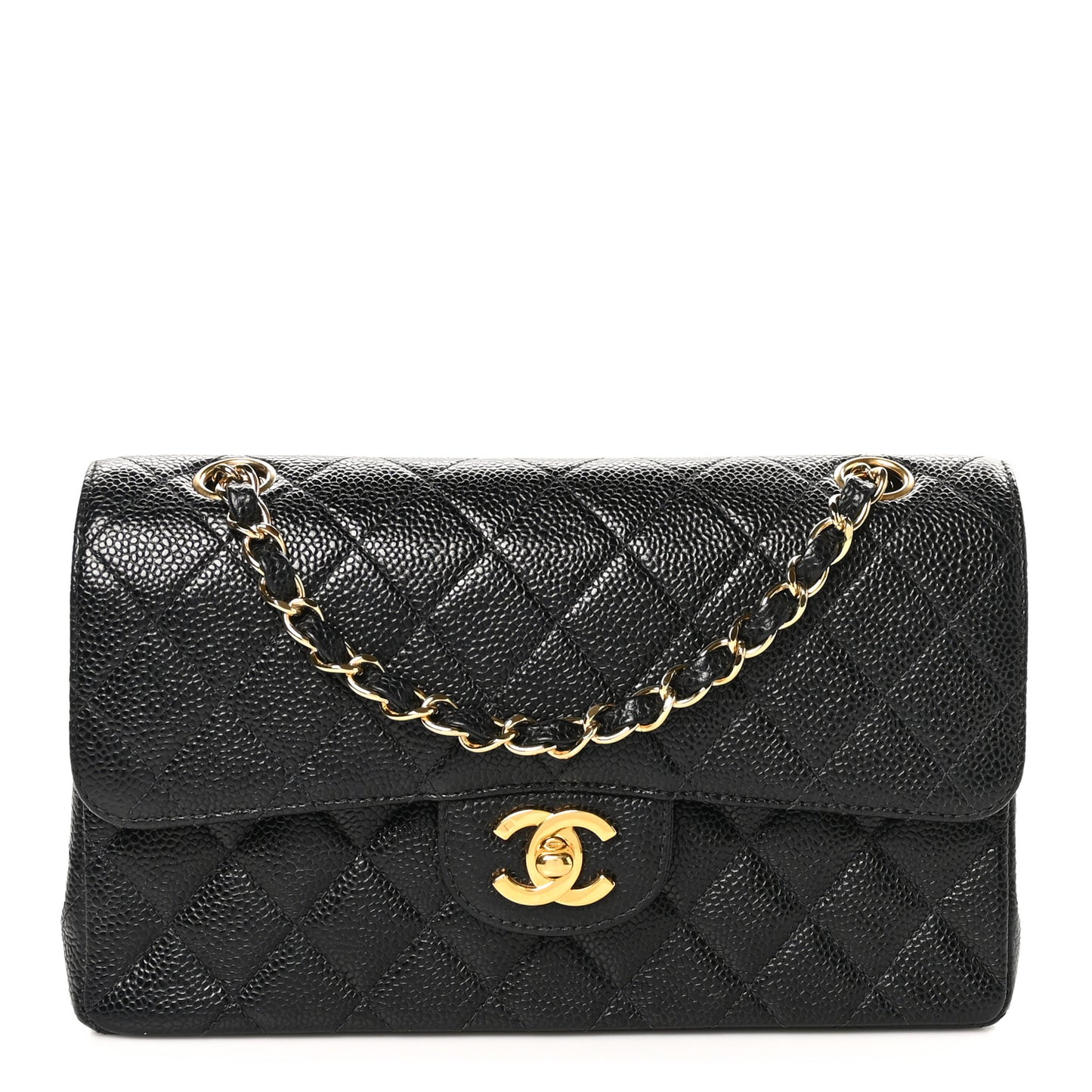 Caviar Quilted Small Double Flap Black