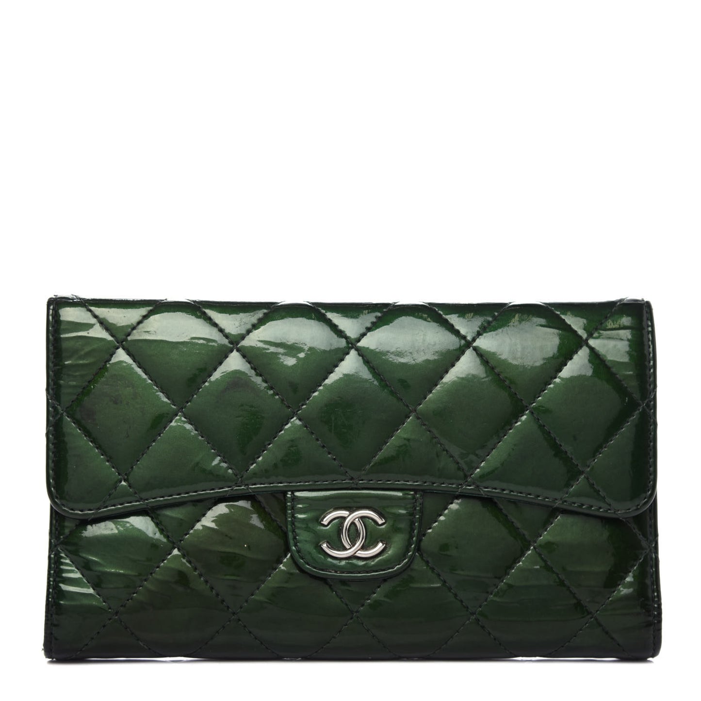 Patent Quilted Large Flap Wallet Green