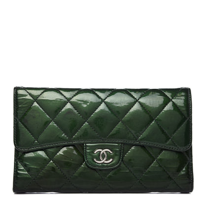 Chanel Patent Quilted Large Flap Wallet Green 1 of 9